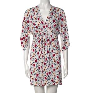 RACHEL PALLY Floral Mini Caftan Dress Kimono Sleeves Plunge Size XS -- GORGEOUS!